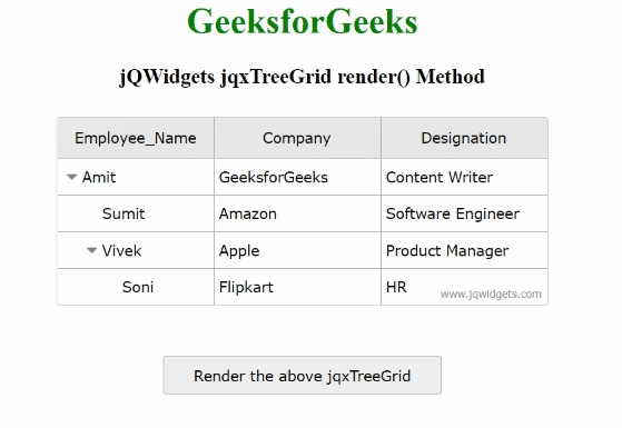 jQWidgets jqxTreeGrid render()方法