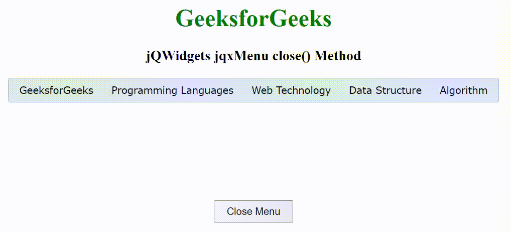 jQWidgets jqxMenu close()方法