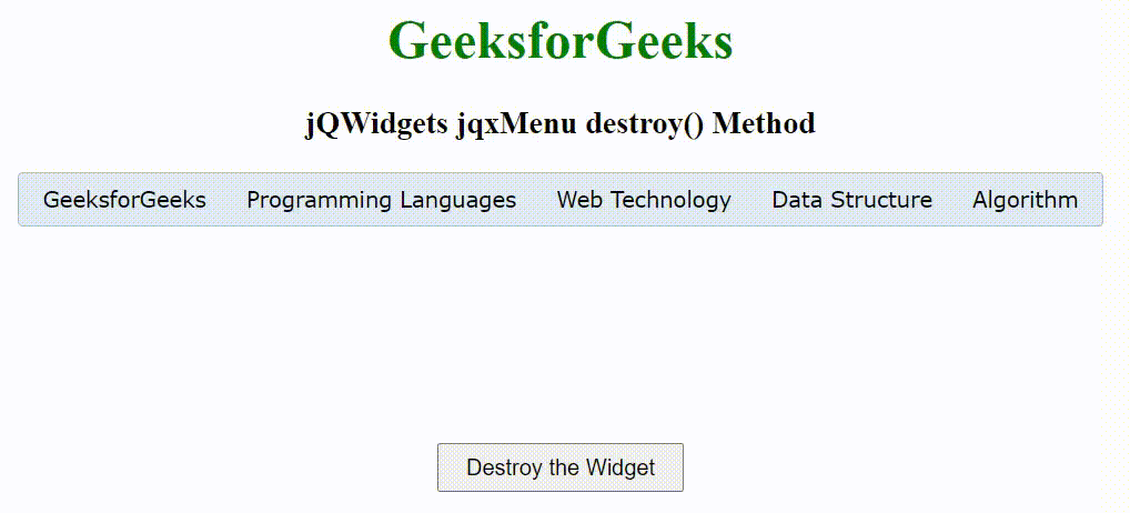jQWidgets jqxMenu destroy()方法