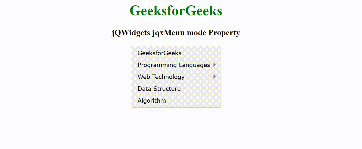 jQWidgets jqxMenu模式属性
