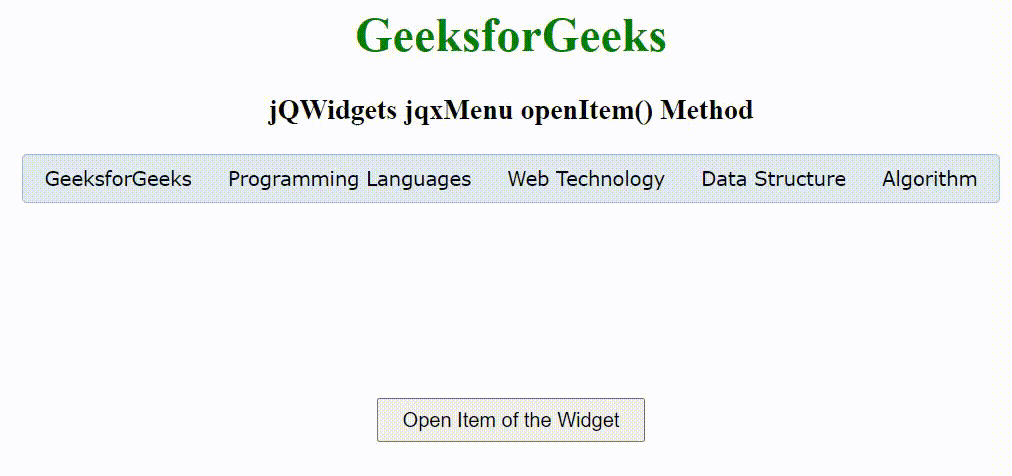 jQWidgets jqxMenu openItem()方法