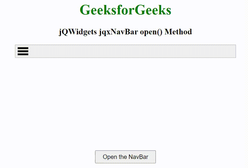 jQWidgets jqxNavBar open()方法