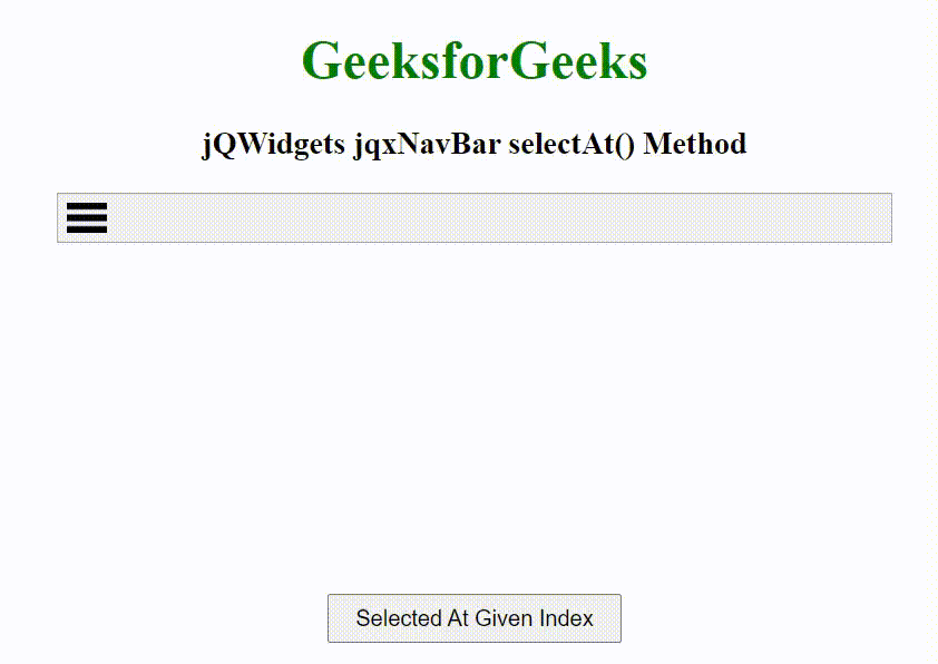 jQWidgets jqxNavBar selectAt()方法