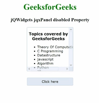 jQWidgets jqxPanel disabled属性