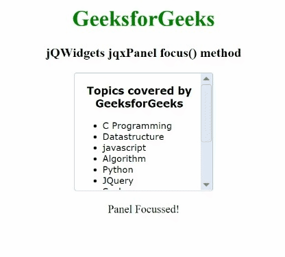 jQWidgets jqxPanel focus()方法