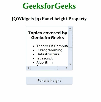 jQWidgets jqxPanel高度属性