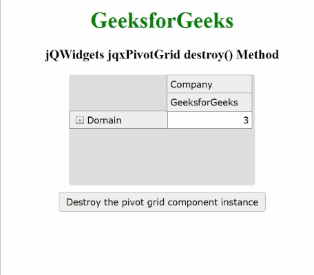 jQWidgets jqxPivotGrid destroy()方法