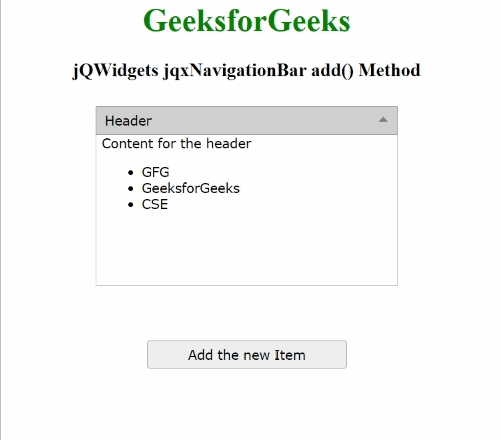 jQWidgets jqxNavigationBar add()方法