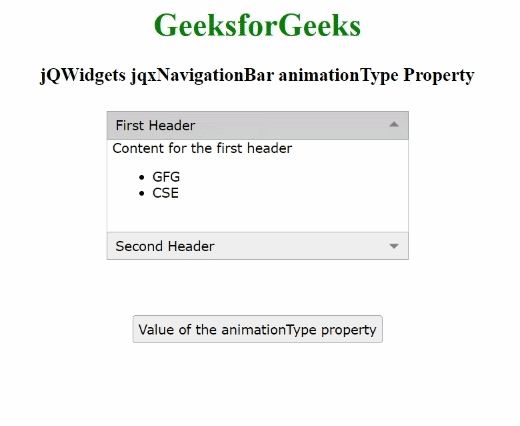 jQWidgets jqxNavigationBar animationType属性 jQWidgets jqxNavigationBar animationType属性