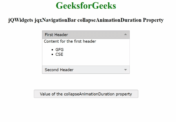 jQWidgets jqxNavigationBar collapseAnimationDuration属性 jQWidgets jqxNavigationBar collapseAnimationDuration属性
