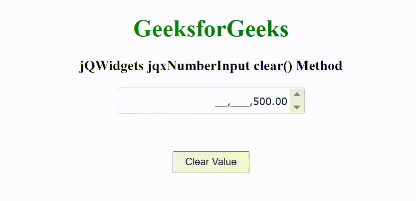 jQWidgets jqxNumberInput clear()方法 jQWidgets jqxNumberInput clear()方法