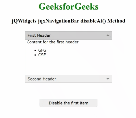 jQWidgets jqxNavigationBar disableAt()方法