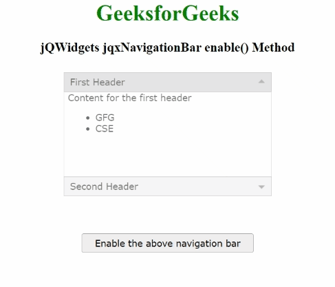 jQWidgets jqxNavigationBar enable()方法