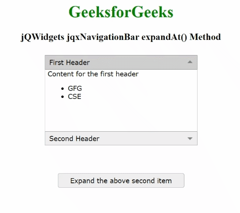 jQWidgets jqxNavigationBar expandAt()方法