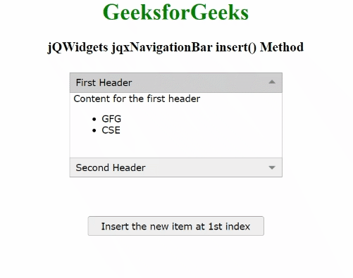 jQWidgets jqxNavigationBar insert()方法