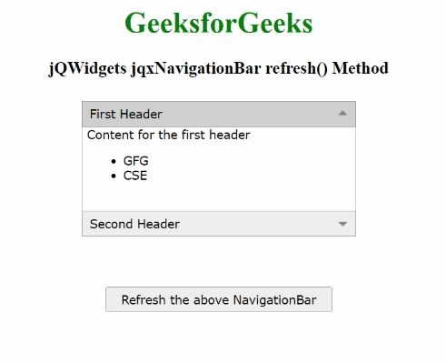 jQWidgets jqxNavigationBar refresh() 方法