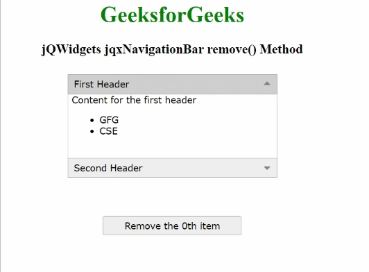 jQWidgets jqxNavigationBar remove()方法