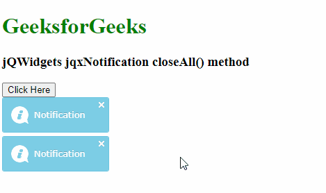 jQWidgets jqxNotification closeAll() 方法