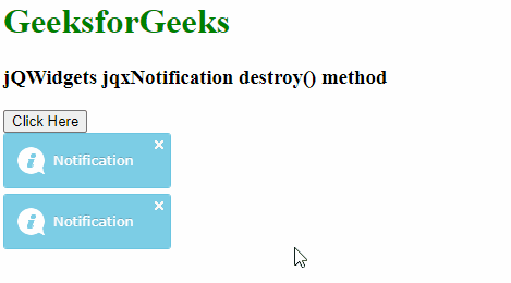 jQWidgets jqxNotification destroy()方法