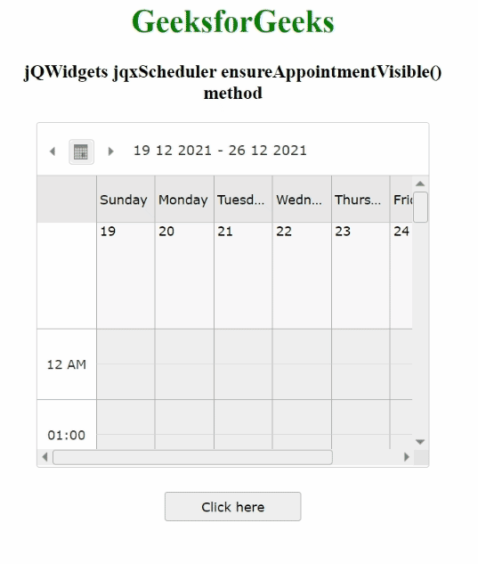 jQWidgets jqxScheduler ensureAppointmentVisible()方法