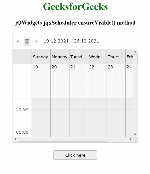 jQWidgets jqxScheduler ensureVisible()方法