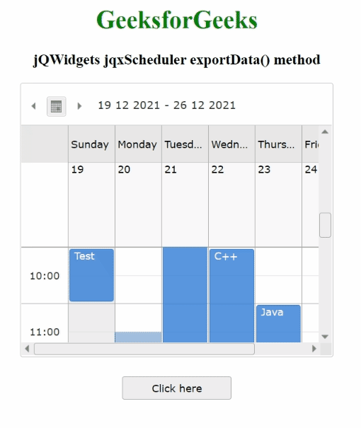 jQWidgets jqxScheduler exportData()方法