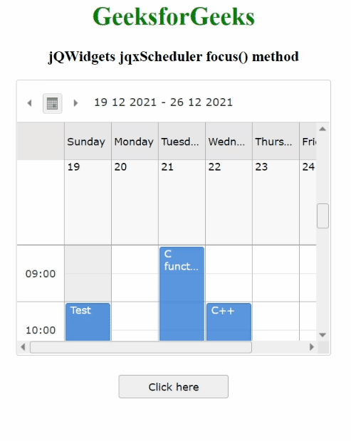 jQWidgets jqxScheduler focus()方法