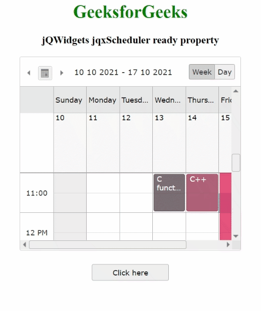 jQWidgets jqxScheduler ready 属性