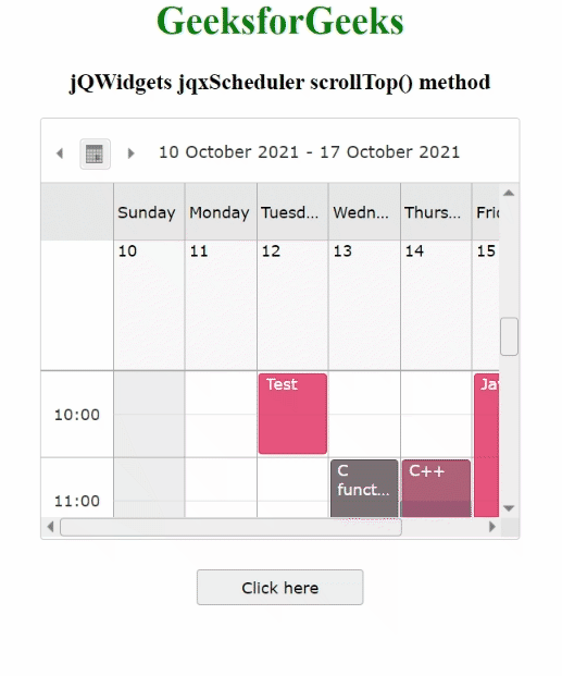 jQWidgets jqxScheduler scrollTop()方法