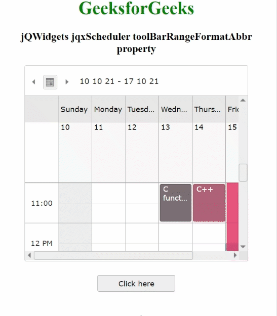 jQWidgets jqxScheduler toolBarRangeFormatAbbr 属性 jQWidgets jqxScheduler toolBarRangeFormatAbbr 属性