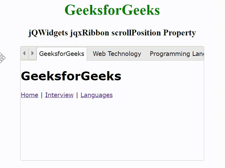 jQWidgets jqxRibbon scrollPosition属性