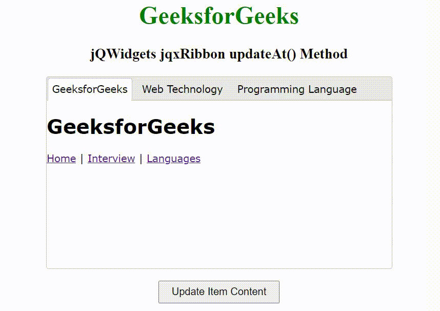 jQWidgets jqxRibbon updateAt()方法