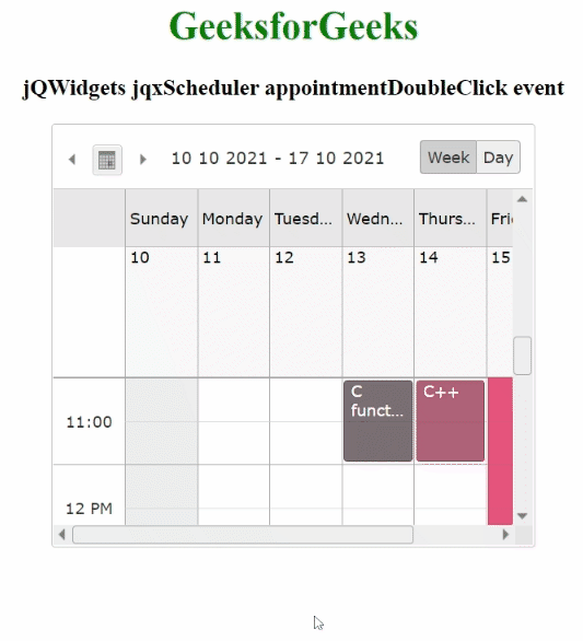 jQWidgets jqxScheduler appointmentDoubleClick事件