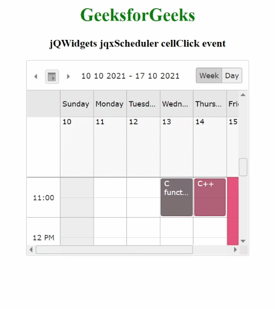 jQWidgets jqxScheduler cellClick事件