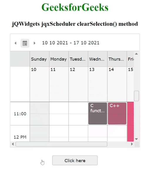 jQWidgets jqxScheduler clearSelection()方法