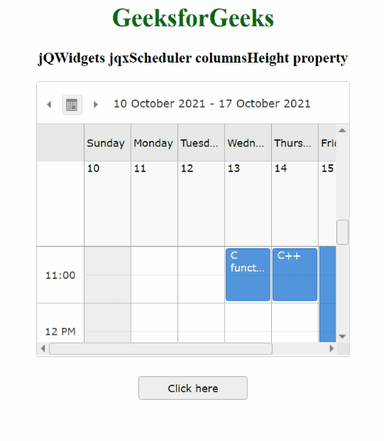 jQWidgets jqxScheduler columnsHeight属性 jQWidgets jqxScheduler columnsHeight属性