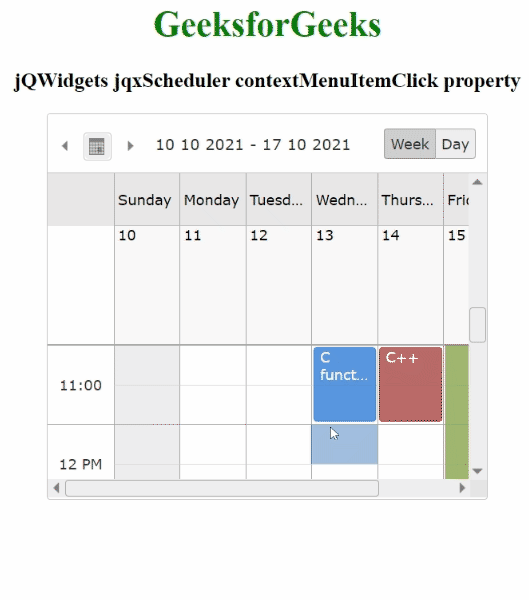 jQWidgets jqxScheduler contextMenuItemClick属性