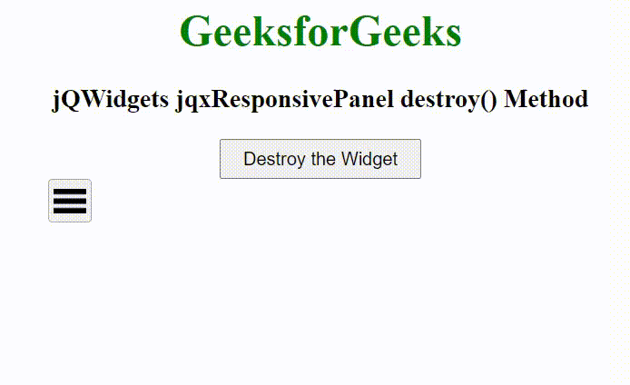jQWidgets jqxResponsivePanel destroy()方法