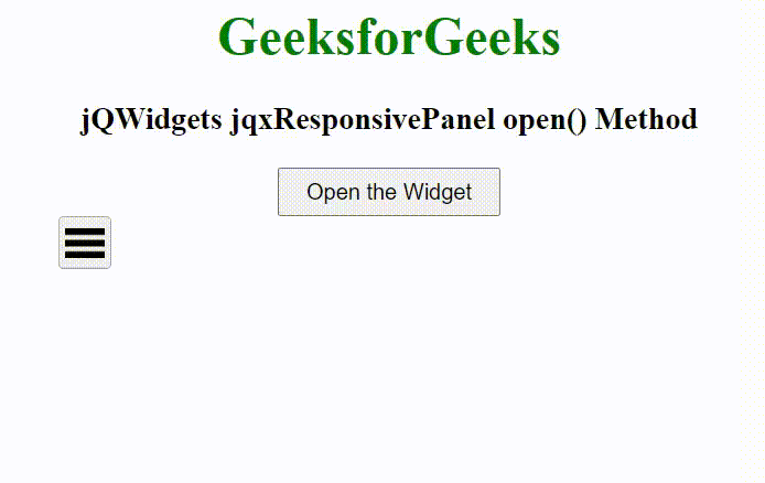 jQWidgets jqxResponsivePanel open()方法