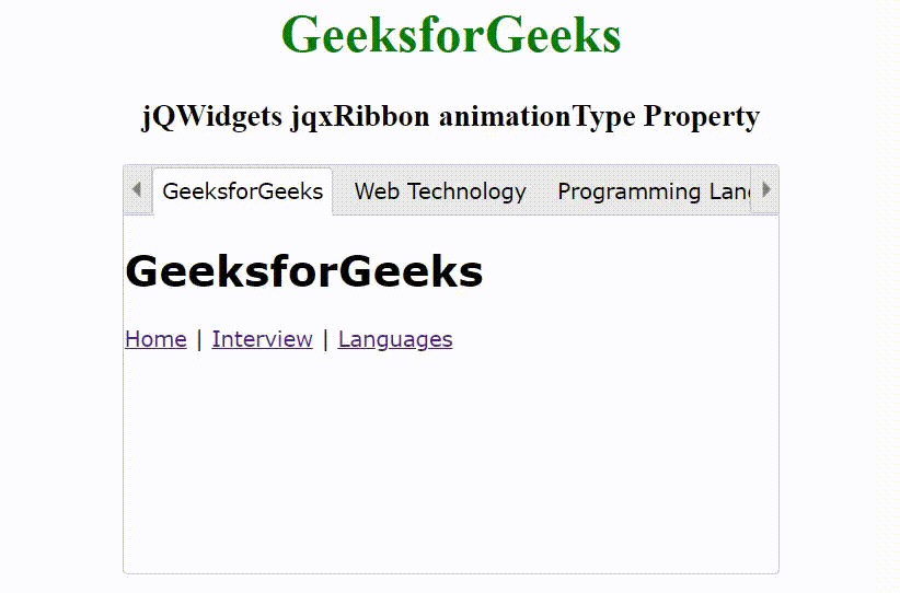 jQWidgets jqxRibbon animationType 属性