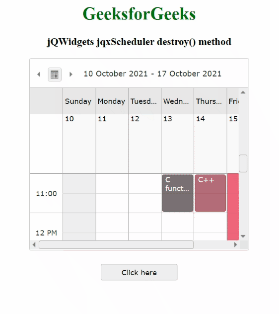 jQWidgets jqxScheduler destroy()方法