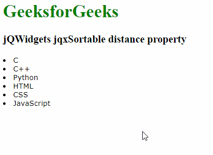 jQWidgets jqxSortable距离属性
