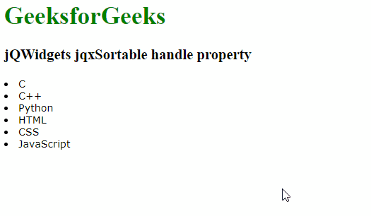 jQWidgets jqxSortable handle属性