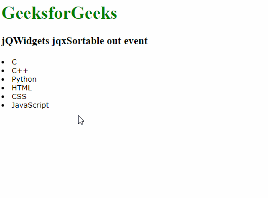 jQWidgets jqxSortable out 事件