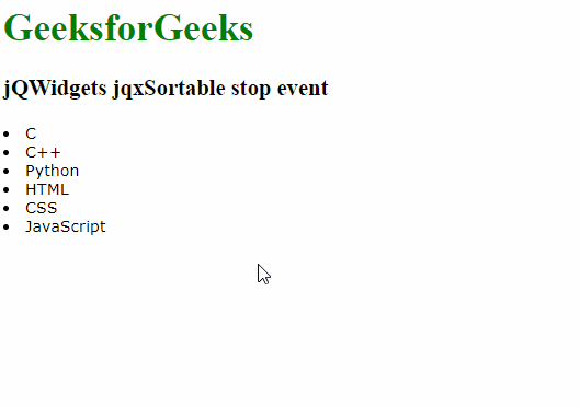 jQWidgets jqxSortable停止事件