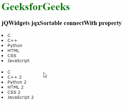 jQWidgets jqxSortable connectWith属性 jQWidgets jqxSortable connectWith属性