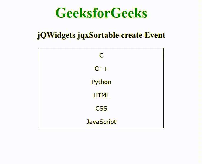 jQWidgets jqxSortable 创建事件