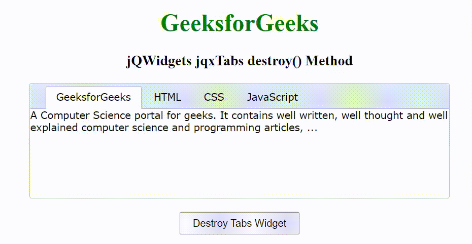 jQWidgets jqxTabs destroy()方法