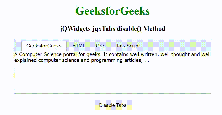 jQWidgets jqxTabs disable()方法