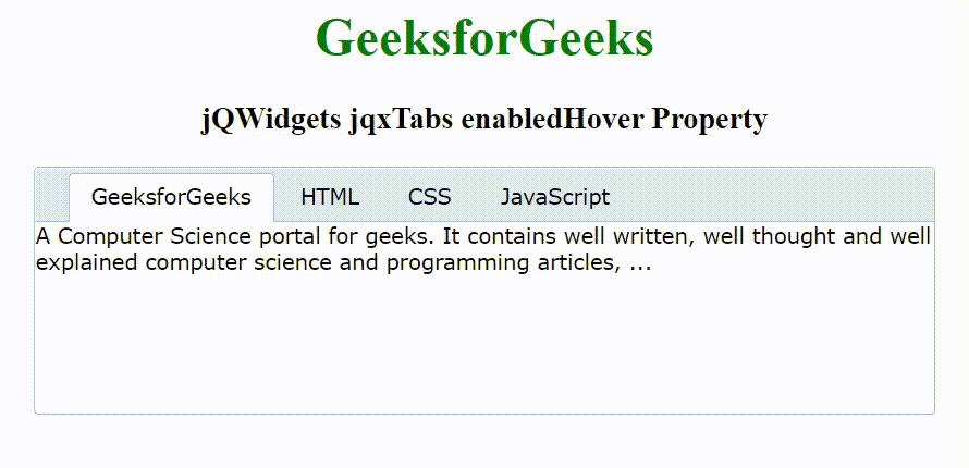 jQWidgets jqxTabs enabledHover属性 jQWidgets jqxTabs enabledHover属性